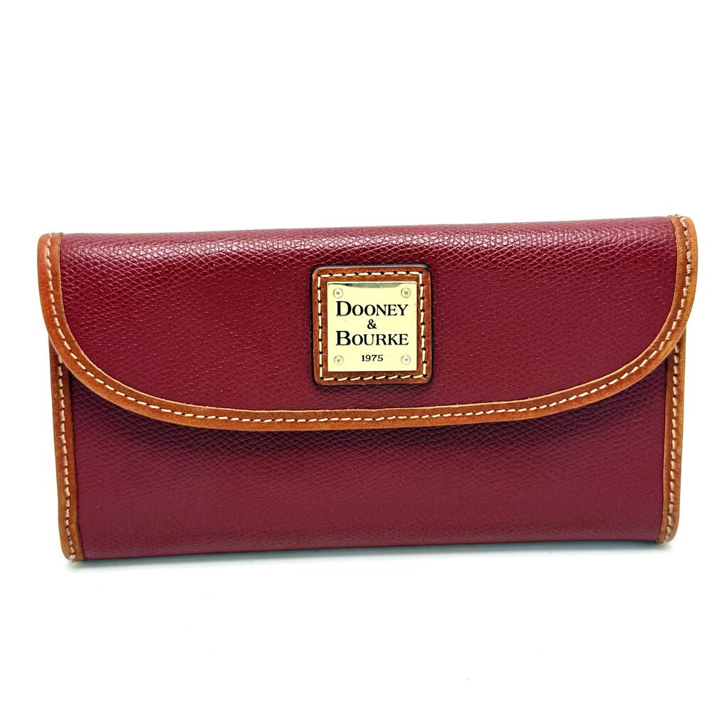 Dooney & Bourke Pebble Grain Continental Clutch Wallet Red Wine Leather Classic